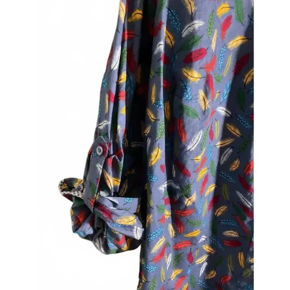 Talbots Woman Colorful Novelty Print Feather Button-Up Shirt 2X - Picture 4 of 8